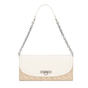 DKNY Donna Karan Shoulder Bag Purse White Leather Ivory Canvas Signature